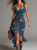 Azzurra - Abito midi floreale blu