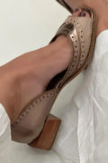 Tacchi a blocco slip-on patchwork bassi Cachi a punta quadrata