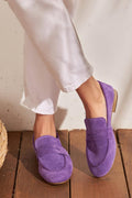 Mocassini patchwork Viola a punta tonda in tinta unita