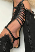 Sandali cut-out essenziali casual Nero a punta con cinturino a T