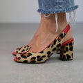 Tacchi a blocco slingback peep toe stampa leopardata Rosso