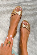 Sandali slingback metallizzati bassi Oro a punta aperta con cinturini incrociati