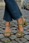 Sandali slingback scamosciati Verde Oliva con tacco a blocco