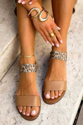 Sandali stampa leopardata bassi in ecopelle con fascia elastica