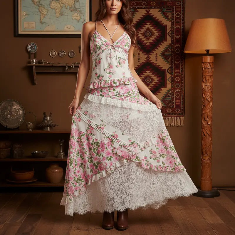 Seraphina | Abito lungo in pizzo floreale