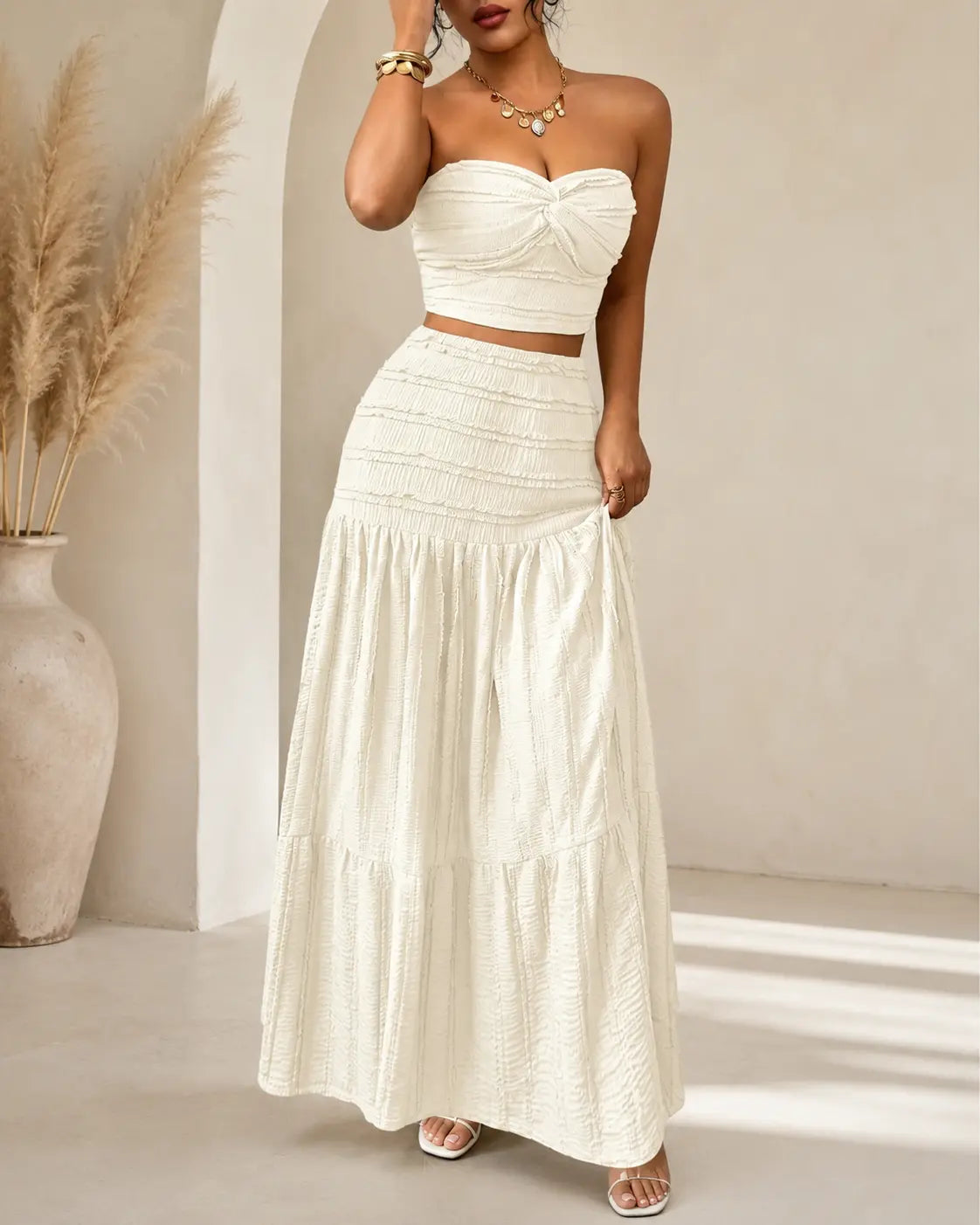 Aria | Set gonna maxi con smocking