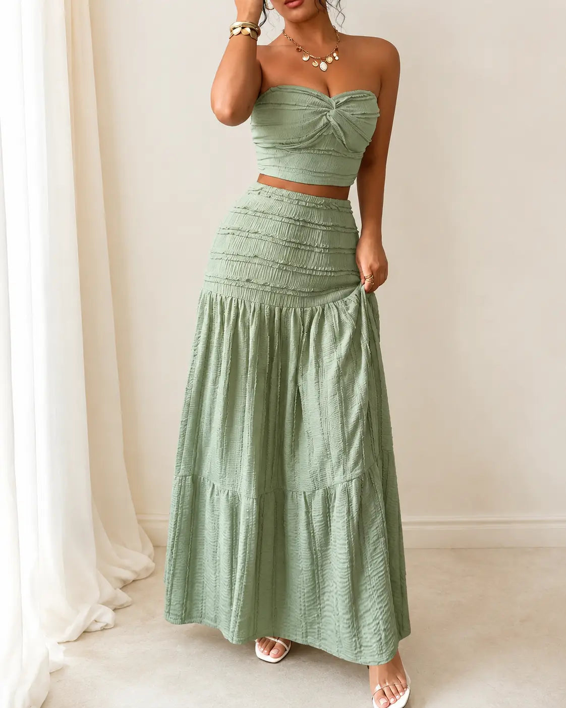 Aria | Set gonna maxi con smocking
