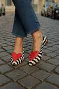 Ballerine zebrate casual Rosso a punta con cuore
