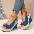 Sandali a zeppa Celeste in denim con fiocco