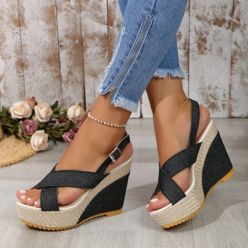 Sandali Maya con piattaforma in denim