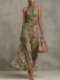 Livia | Abito lungo a fiori con scollo all'americana