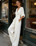 Daniela – Tuta elegante con scollo a V e pantaloni a gamba larga